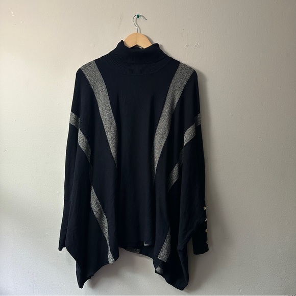 Alfani Black Poncho with Gold Stripes - Picture 2 of 6